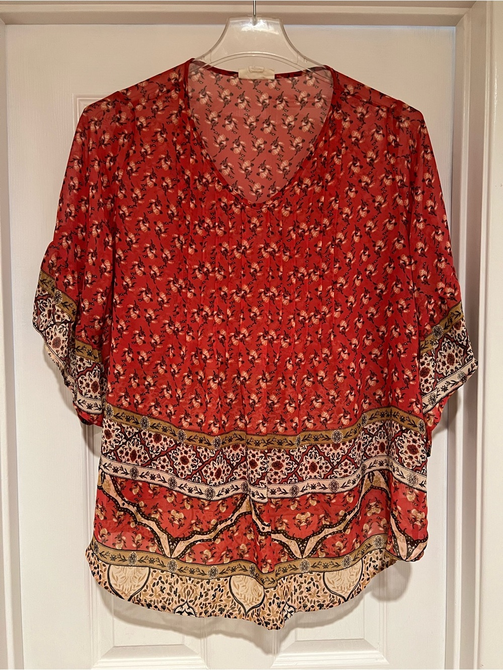 Coral/Red Floral, Flowy Blouse